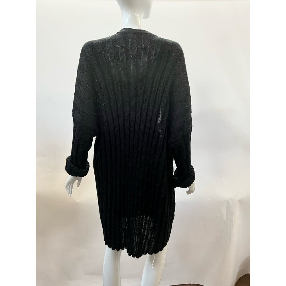 Eskandar Black Cable Knit Long Cardigan Sweater Open Front With Pockets Womens 1 - Picture 3 of 12